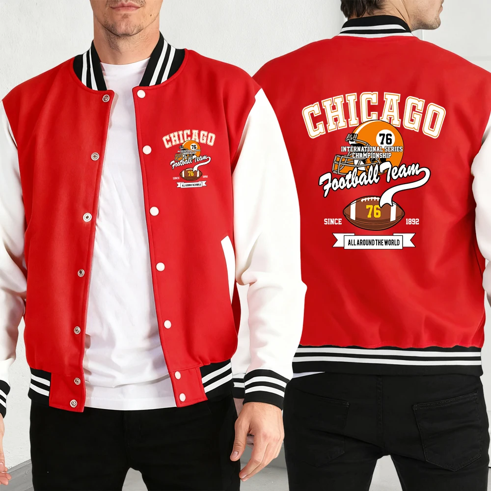 Мужская бейсбольная куртка Chicago Football Team, модная уличная одежда в стиле ретро, флисовый свободный трикотаж, унисекс, универсальные осенние пальто
Мужская бейсбольная куртка Chicago Football Team, модная уличная одежда в стиле ретро, флисовый свободный трикотаж, унисекс, универсальные осенние пальто