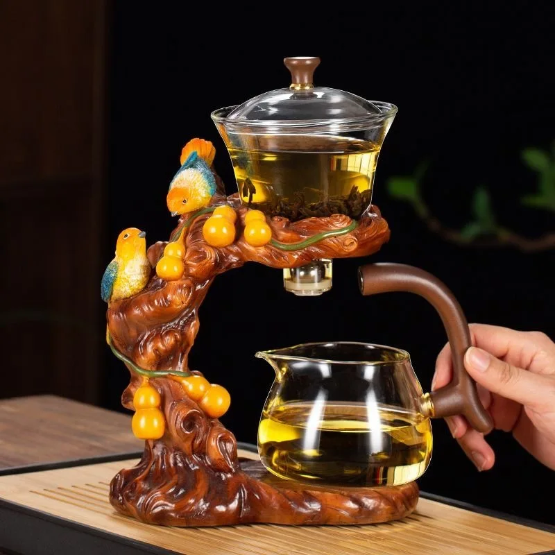 Kung Fu Tea Set, Heat Resistant Borosilicate Glass Auto Magnetic Lazy Tea Maker Kit with Resin Ornament Base for Home Brewing
Kung Fu Tea Set, Heat Resistant Borosilicate Glass Auto Magnetic Lazy Tea Maker Kit with Resin Ornament Base for Home Brewing