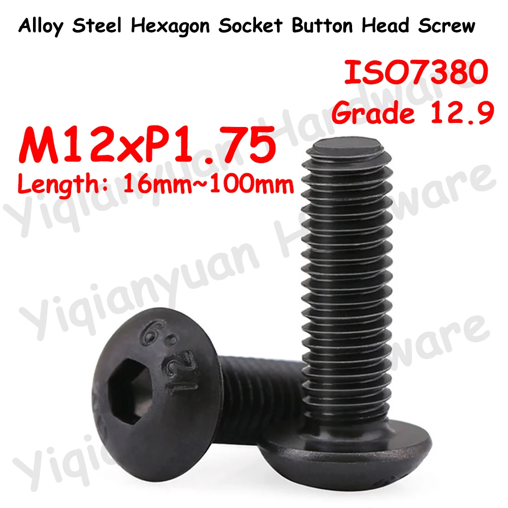 Yiqianyuan ISO7380 M12xP1.75 Grade 12.9 Alloy Steel Hexagon Socket Button Round Head Screws Allen Key Hex. Bolts Full Threaded
Yiqianyuan ISO7380 M12xP1.75 Grade 12.9 Alloy Steel Hexagon Socket Button Round Head Screws Allen Key Hex. Bolts Full Threaded