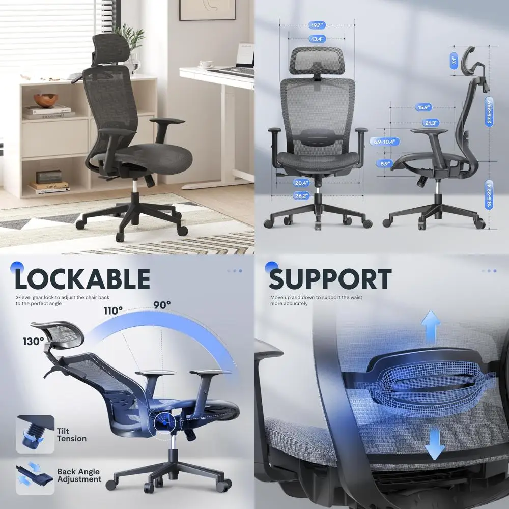 Эргономичное офисное кресло с высокой спинкой, регулируемой поясничной опорой и фиксируемой спинкой, серое
Эргономичное офисное кресло с высокой спинкой, регулируемой поясничной опорой и фиксируемой спинкой, серое