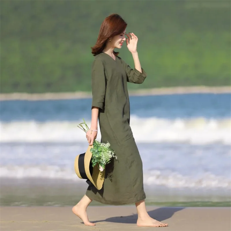 2026 Retro Mid Sleeve Dress Summer Loose V-neck Look Slim Solid Color Casual Mid length Skirt Retro Mid Sleeve Dress V-neck
2026 Retro Mid Sleeve Dress Summer Loose V-neck Look Slim Solid Color Casual Mid length Skirt Retro Mid Sleeve Dress V-neck