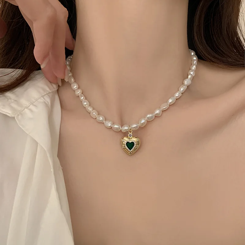 Natural Baroque Freshwater Pearl Romantic Love Heart Green Crystal 14K Gold Filled Female Pendant Necklace Jewelry For Women
Natural Baroque Freshwater Pearl Romantic Love Heart Green Crystal 14K Gold Filled Female Pendant Necklace Jewelry For Women