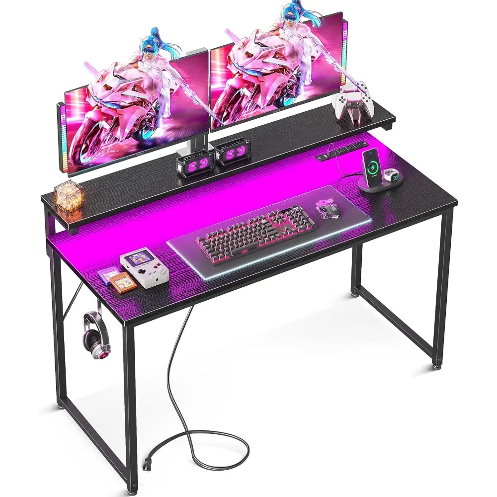 Computer Desk, 48 Inch Gaming Desk with LED Lights and Power Outlet, Office Desk with Adjustable Monitor Shelf
Computer Desk, 48 Inch Gaming Desk with LED Lights and Power Outlet, Office Desk with Adjustable Monitor Shelf