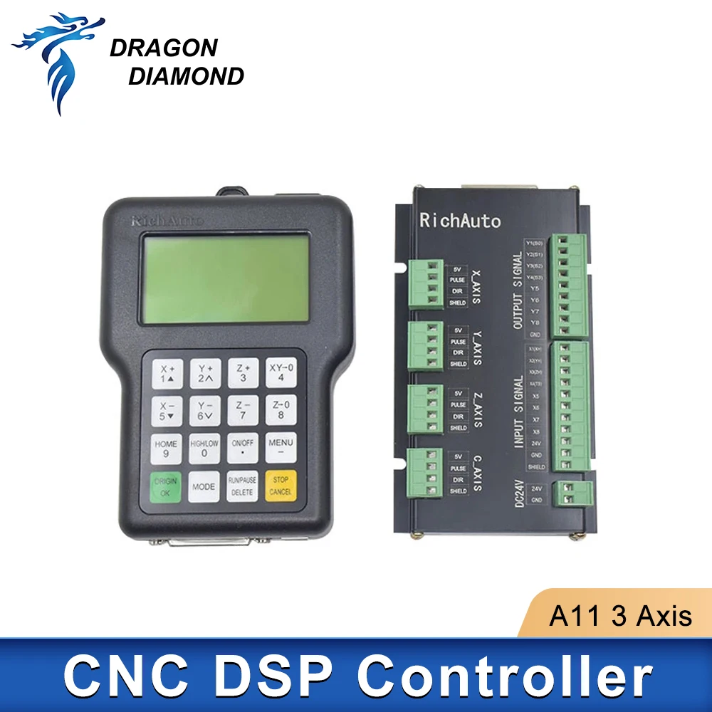 DSP RichAuto A11E/C CNC Controller 3 Axis USB Controller Remote for CNC Router Control System 
DSP RichAuto A11E/C CNC Controller 3 Axis USB Controller Remote for CNC Router Control System