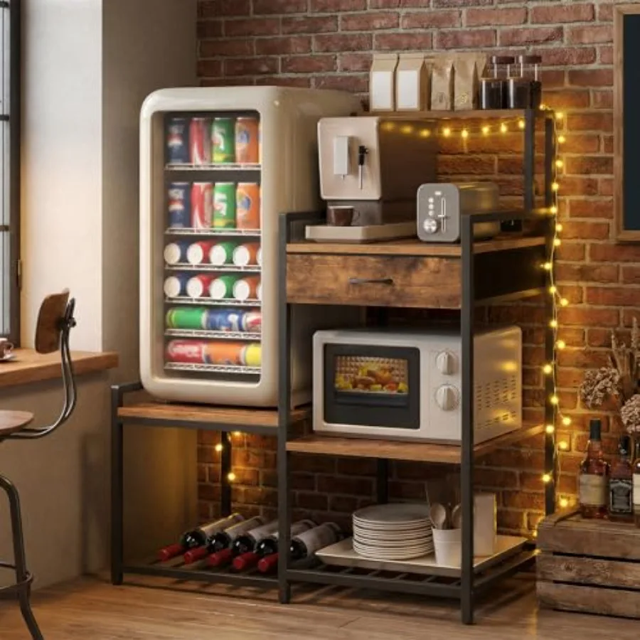Mini Fridge Stand with Power Outlet Rustic Brown and Black Kitchen Cabinet with Storage Shelves Coffee Bar Station Wine Rack Mi
Mini Fridge Stand with Power Outlet Rustic Brown and Black Kitchen Cabinet with Storage Shelves Coffee Bar Station Wine Rack Mi