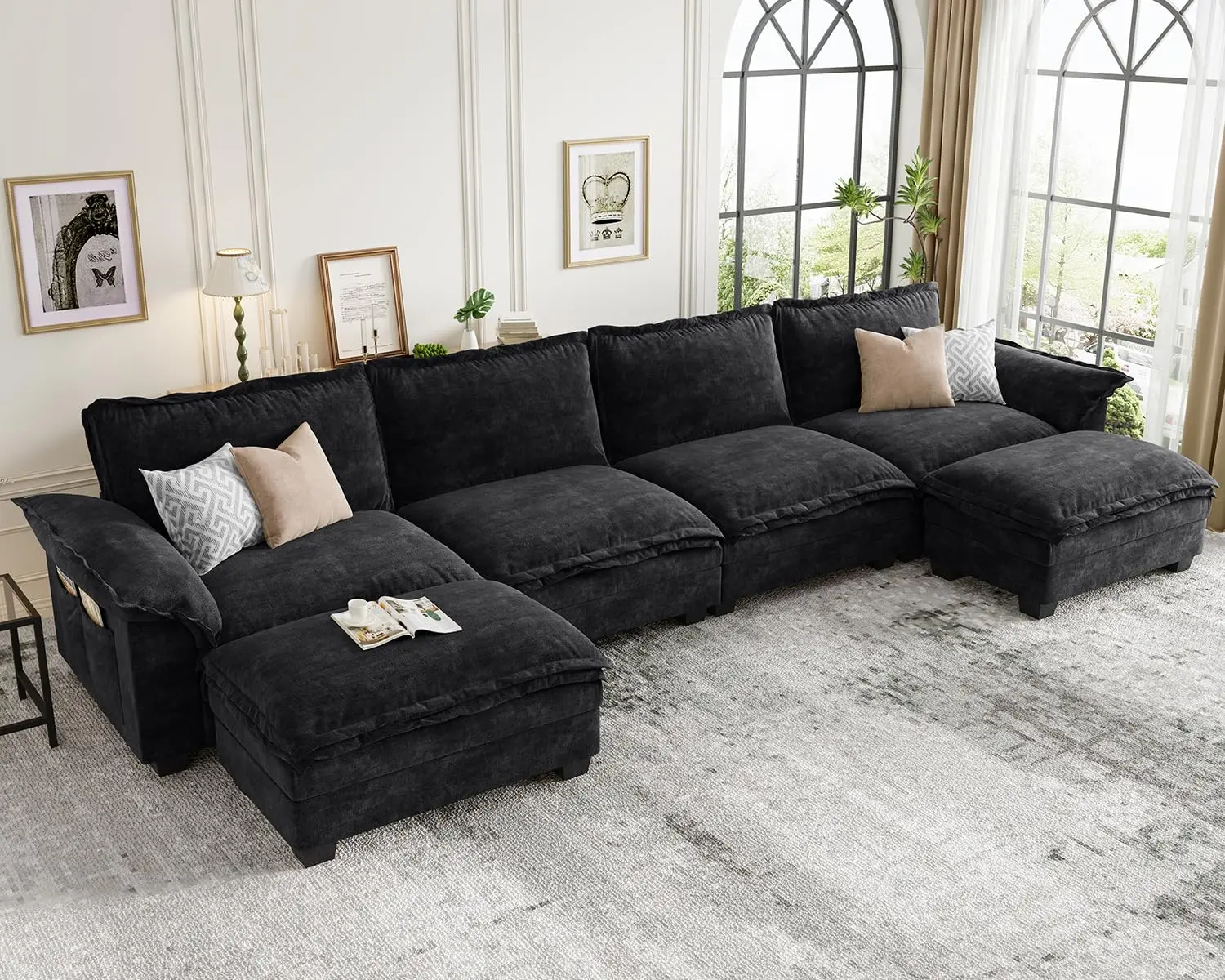 U-Shaped Modular Sectional Sofa 6 Seater Chenille Ottoman Living Room Apartment Black Customized
U-Shaped Modular Sectional Sofa 6 Seater Chenille Ottoman Living Room Apartment Black Customized