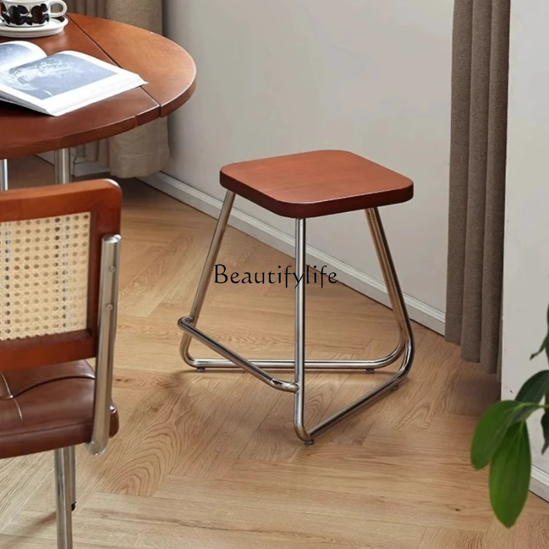 Скандинавский современный низкий табурет из цельного дерева из нержавеющей стали из кованого железа для домашнего кафе, высокий легкий роскошный высокий табурет со спинкой 
Скандинавский современный низкий табурет из цельного дерева из нержавеющей стали из кованого железа для домашнего кафе, высокий легкий роскошный высокий табурет со спинкой