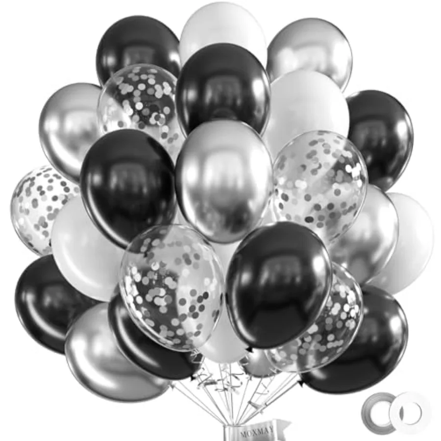 62Pcs 12Inch Balloons Arch Kit, White and Black Metallic Silve Confetti Party Balloons with Ribbons for Birthday, Wedding, Baby
62Pcs 12Inch Balloons Arch Kit, White and Black Metallic Silve Confetti Party Balloons with Ribbons for Birthday, Wedding, Baby