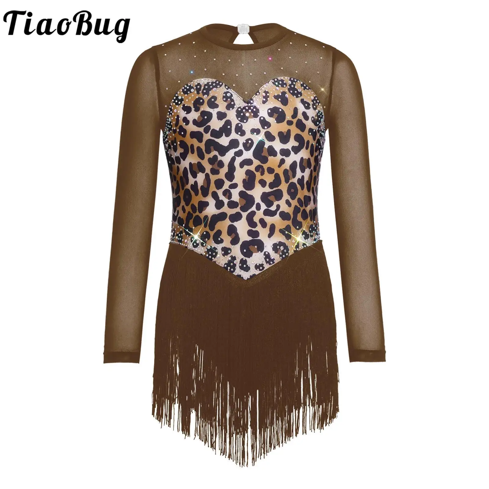 Kids Girls Leopard Print Fringe Tassel Latin Dance Dress Long Sleeve Mesh Rhinestones Leotards Dress for Performance Competition
Kids Girls Leopard Print Fringe Tassel Latin Dance Dress Long Sleeve Mesh Rhinestones Leotards Dress for Performance Competition
