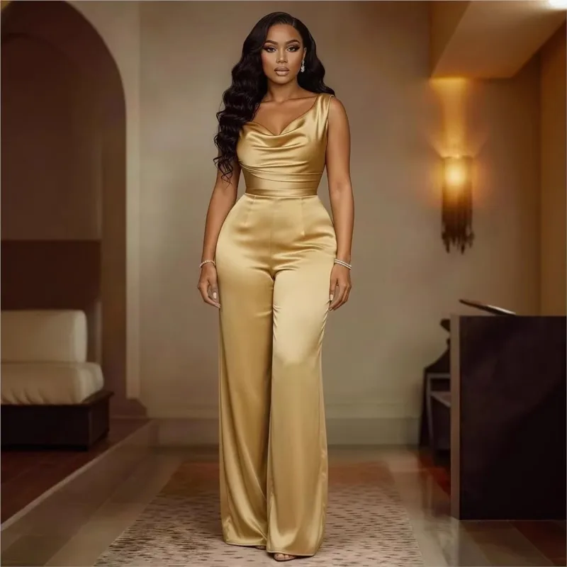 Elegant Office Women's Fashion Solid Satin Jumpsuit New Summer Sleeveless Swing Collar Waisted Wide Leg Pants Slim Jumpsuits
Elegant Office Women's Fashion Solid Satin Jumpsuit New Summer Sleeveless Swing Collar Waisted Wide Leg Pants Slim Jumpsuits