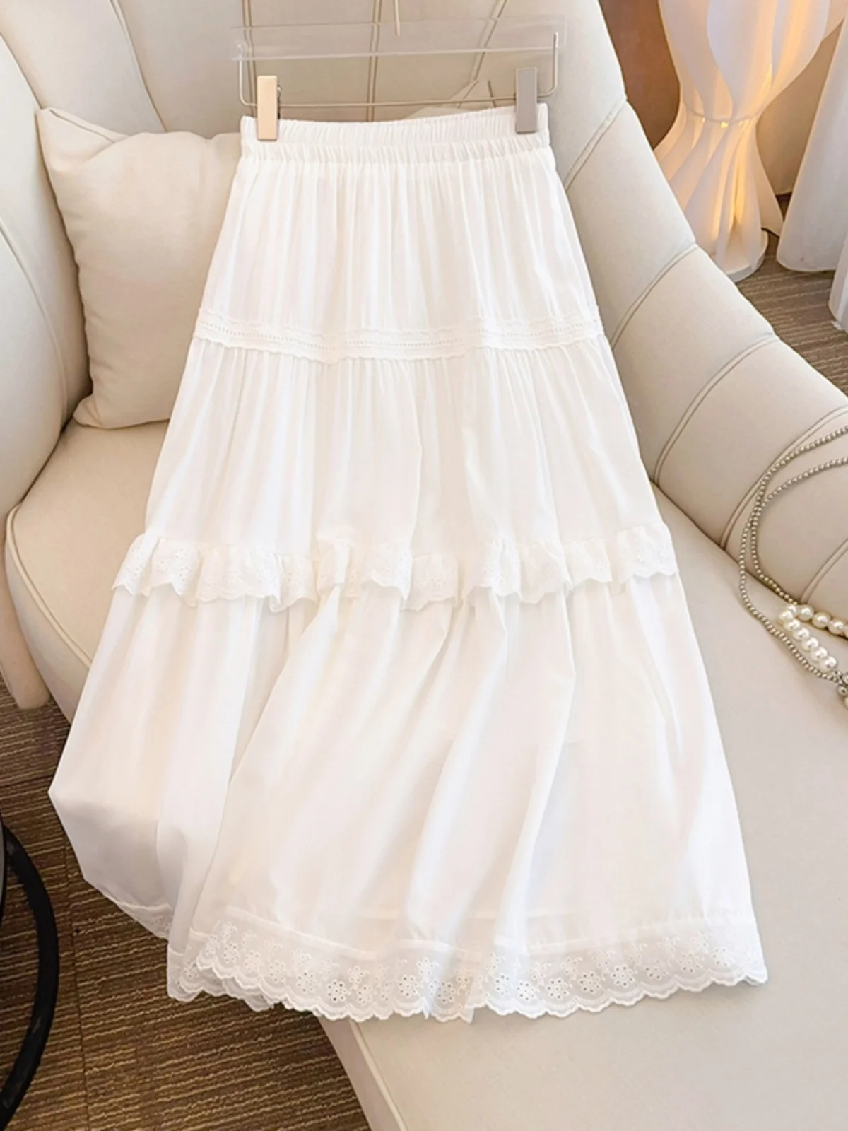 Princess Style Semi-Body Long Skirt Women's Spring Summer Loose Cotton Polyester Lace Trim Puffy Cake Skirt for Ladies
Princess Style Semi-Body Long Skirt Women's Spring Summer Loose Cotton Polyester Lace Trim Puffy Cake Skirt for Ladies