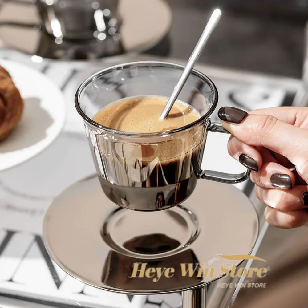 French Style Transparent Glass Coffee Mug Saucer Set Vintage Coffee Cup with Bead Handle Afternoon Tea Cup Drinkware Gift 250ml
French Style Transparent Glass Coffee Mug Saucer Set Vintage Coffee Cup with Bead Handle Afternoon Tea Cup Drinkware Gift 250ml