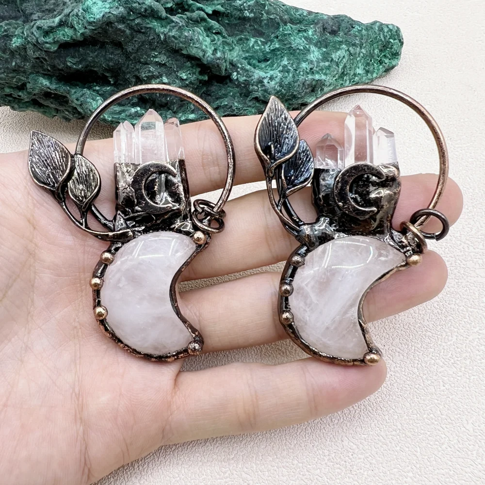 Bronze Plated Large Antique Natural White Quartz Crystal Crescent Moon Necklace Pendant For Women
Bronze Plated Large Antique Natural White Quartz Crystal Crescent Moon Necklace Pendant For Women