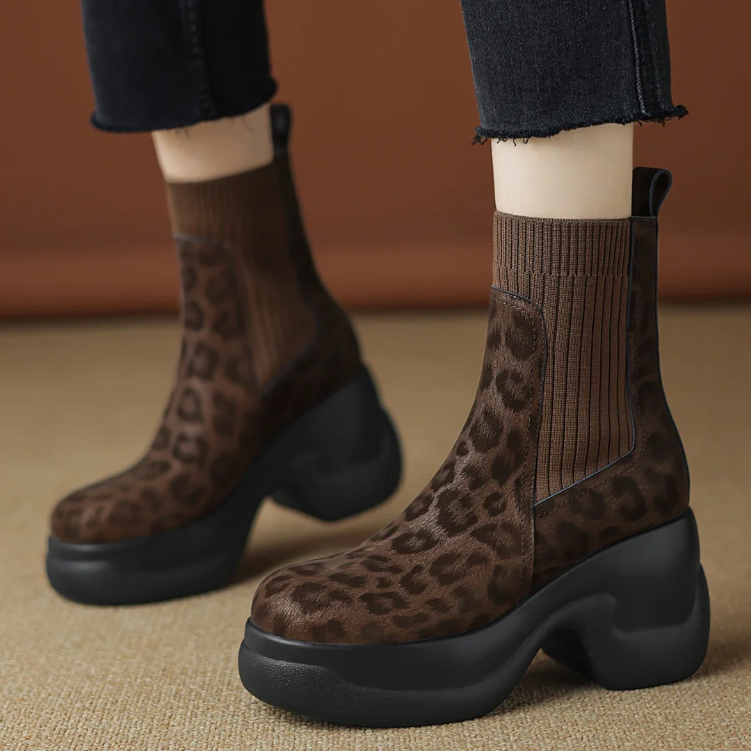 Women's leopards cow leather stretch patchwork slip-on autumn ankle boots chunky heel platform punk female short sock boots shoe
Women's leopards cow leather stretch patchwork slip-on autumn ankle boots chunky heel platform punk female short sock boots shoe
