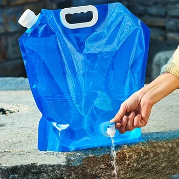 1pc Portable Leak-Proof Large-Capacity Folding Outdoor Water Bag With Faucet And Plastic Bucket For Mountaineering And Camping