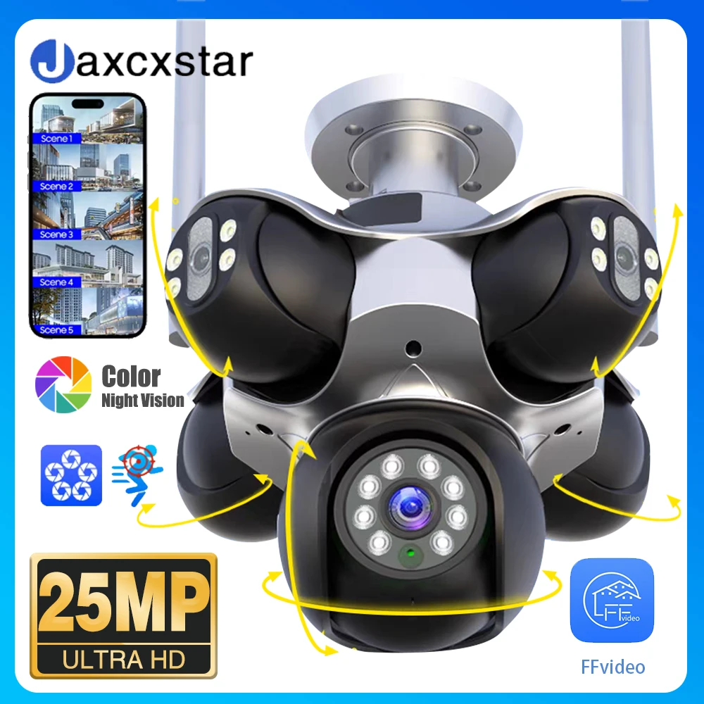 25MP 4K Wifi Panoramic Security Camera Outdoor 5 Lens 5 Screens Auto Tracking Wireless PTZ CCTV Video Surveillance Camera
25MP 4K Wifi Panoramic Security Camera Outdoor 5 Lens 5 Screens Auto Tracking Wireless PTZ CCTV Video Surveillance Camera
