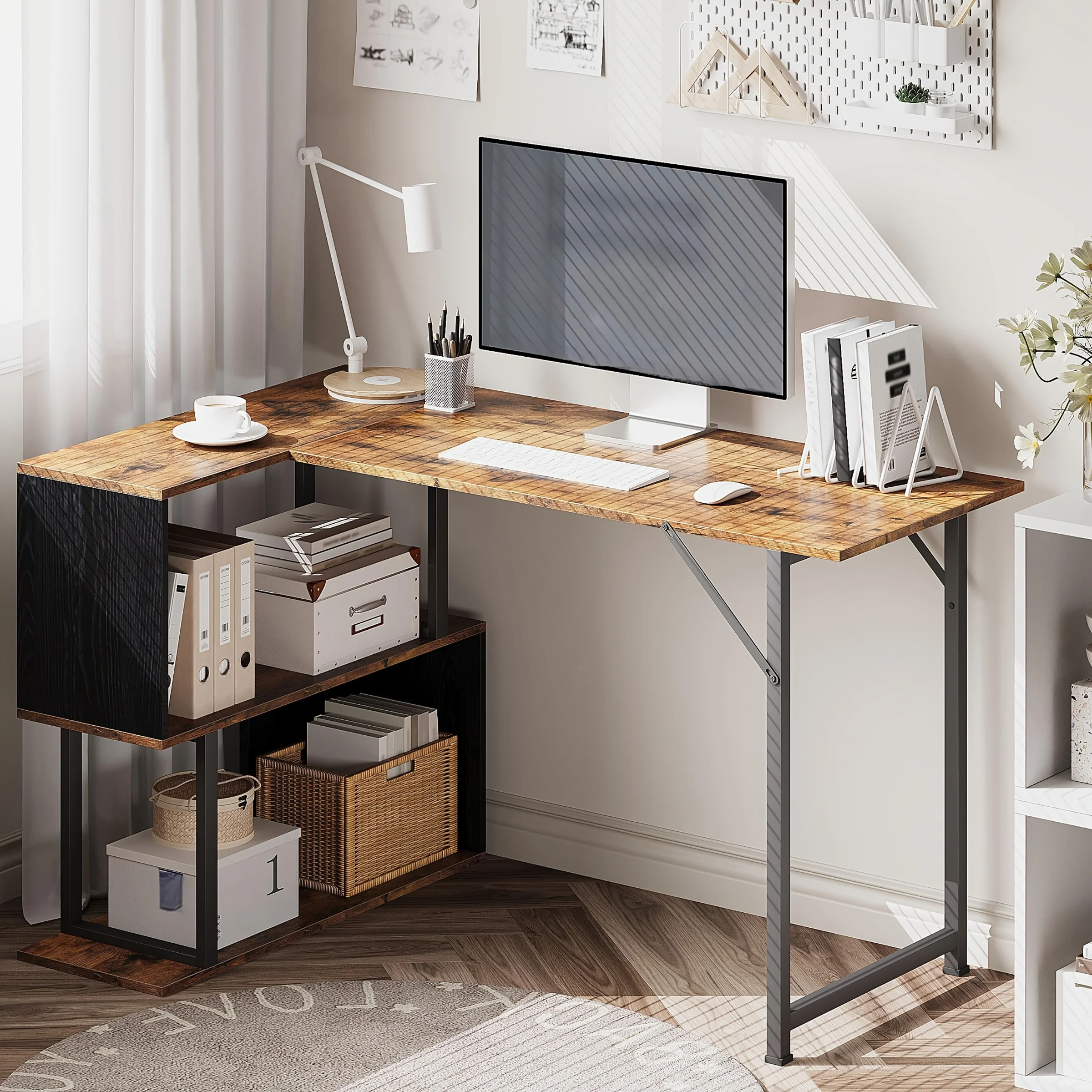 29.5-Inch Rustic Brown L-Shaped Computer Desk with 2-Tier Storage Shelves & Sturdy Metal Frame - Space-Saving Corner Desk for Home Office, Gaming, Study, Small Spaces - Modern Wooden Workstation with Dual Shelves
29.5-Inch Rustic Brown L-Shaped Computer Desk with 2-Tier Storage Shelves & Sturdy Metal Frame - Space-Saving Corner Desk for Home Office, Gaming, Study, Small Spaces - Modern Wooden Workstation with Dual Shelves