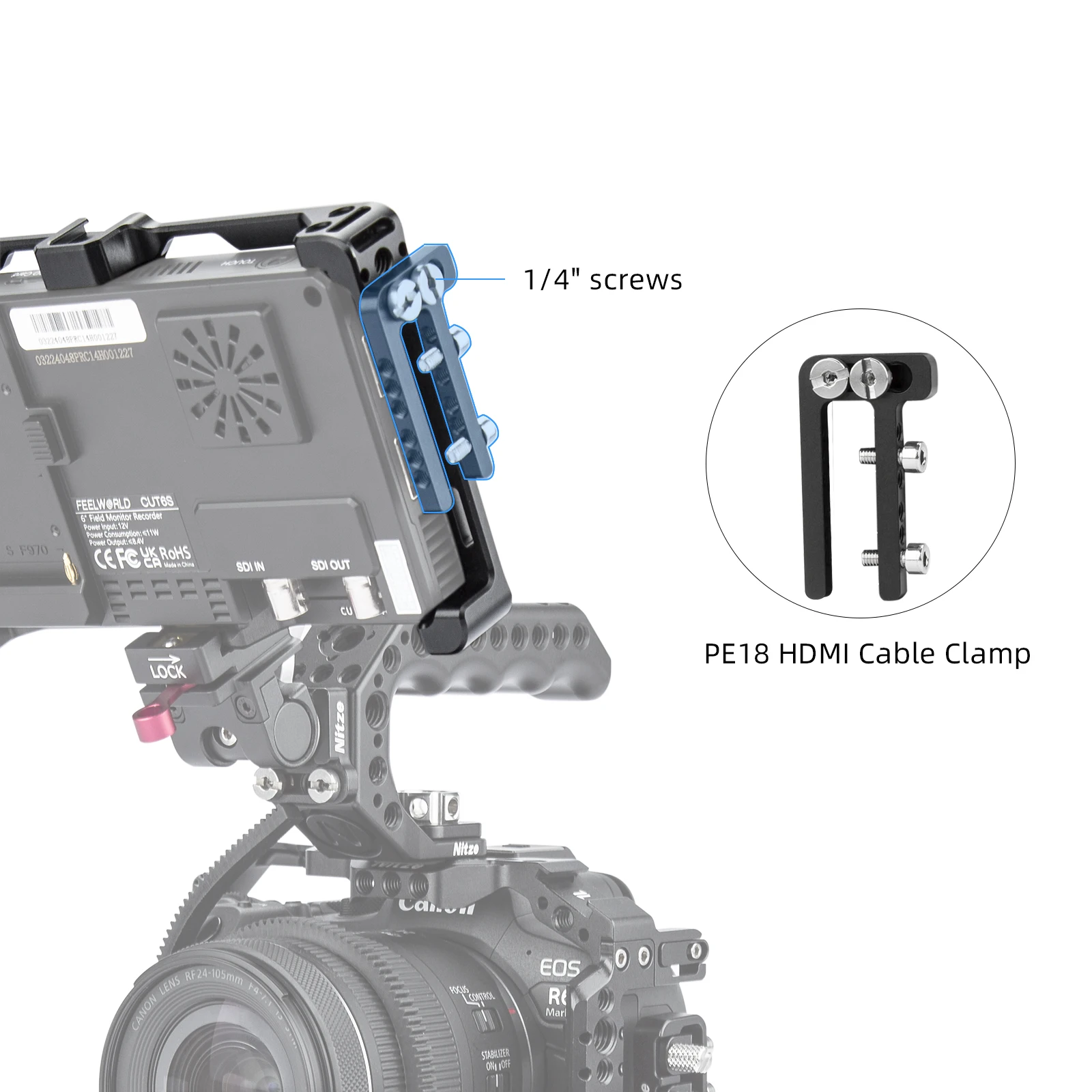 Nitze Cage for Feelworld CUT6/ CUT6S Monitor with HDMI Cable Clamp - JT-F04A
Nitze Cage for Feelworld CUT6/ CUT6S Monitor with HDMI Cable Clamp - JT-F04A