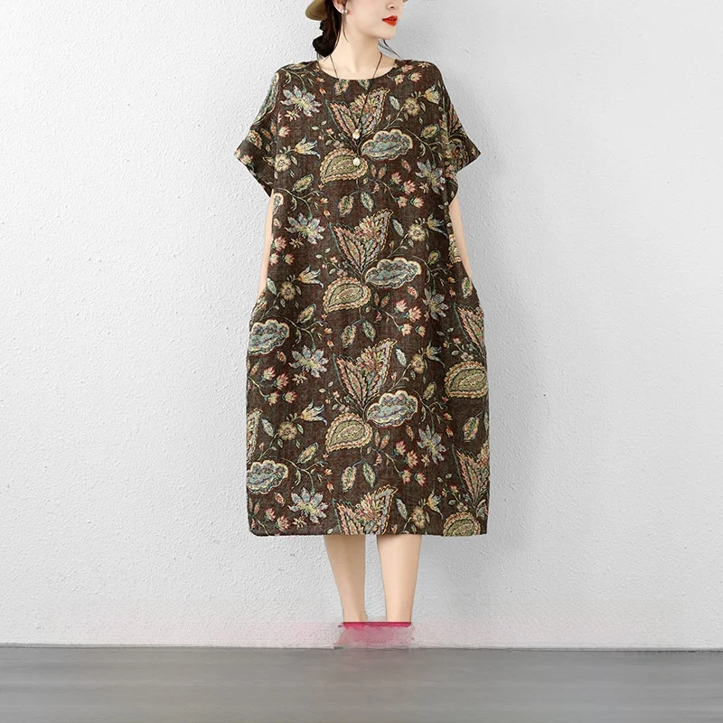 Summer New Style Thin Cotton Linen Skin-friendly Women's Knee-length Midi Dress Floral Print Skirt Artistic Loose Fit Citywalk
Summer New Style Thin Cotton Linen Skin-friendly Women's Knee-length Midi Dress Floral Print Skirt Artistic Loose Fit Citywalk