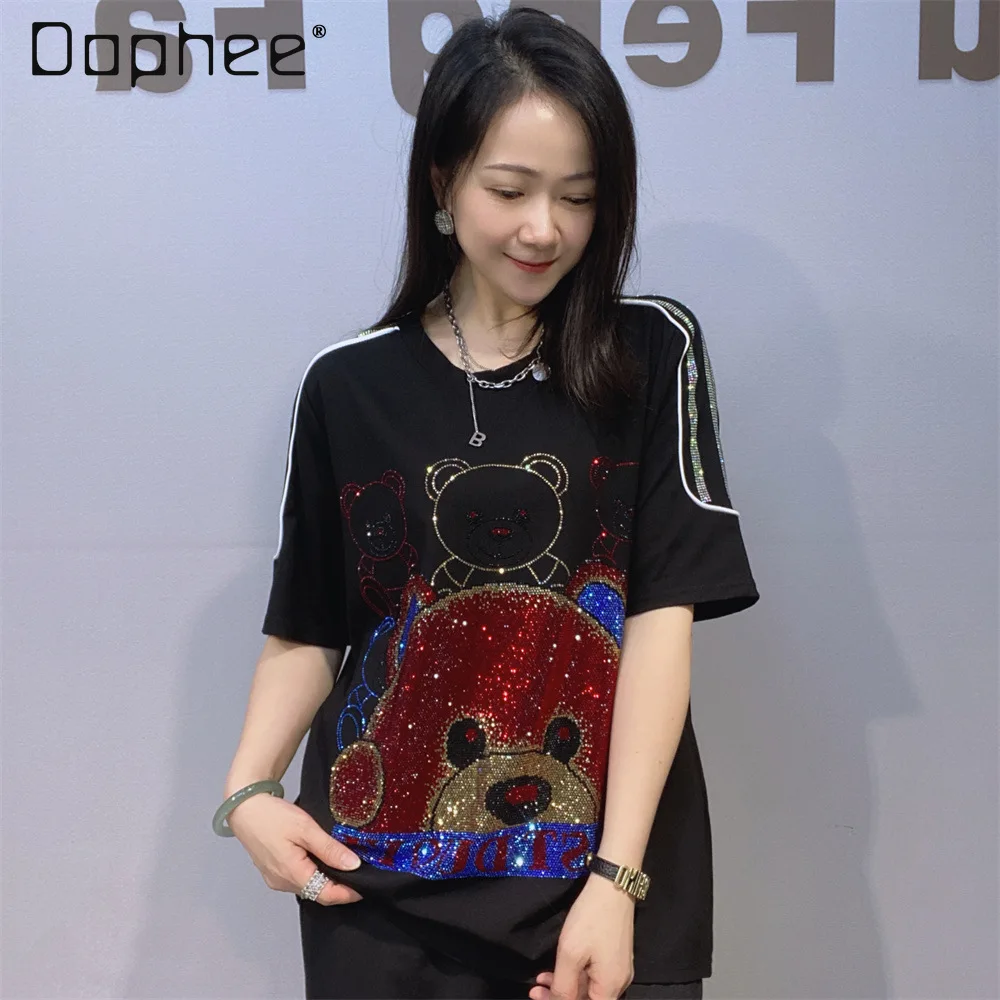 Round Neck Short-sleeved T-shirt for Women Summer Cartoon Hot Diamond Half-sleeved Tops Black Kawaii Clothes
Round Neck Short-sleeved T-shirt for Women Summer Cartoon Hot Diamond Half-sleeved Tops Black Kawaii Clothes