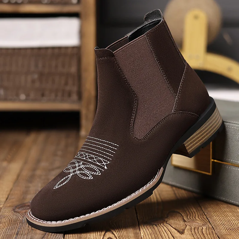 Vintage Chelsea Boots For Men Shoes Brown Embroidery Business Casual British Style High Top Classic Ankle Boots
Vintage Chelsea Boots For Men Shoes Brown Embroidery Business Casual British Style High Top Classic Ankle Boots