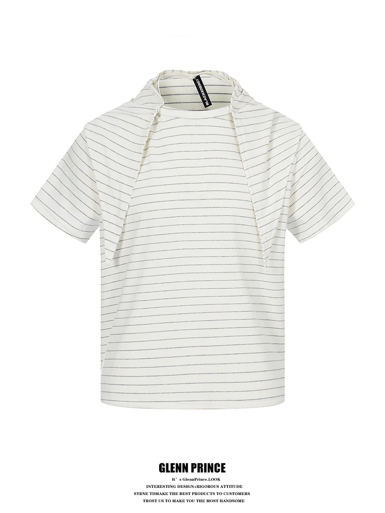 Detachable Hooded Shoulder T-Shirt Men's Loose Fit Summer Cotton Polyester Blend Short Sleeve Striped T-Shirt Korean Style
Detachable Hooded Shoulder T-Shirt Men's Loose Fit Summer Cotton Polyester Blend Short Sleeve Striped T-Shirt Korean Style