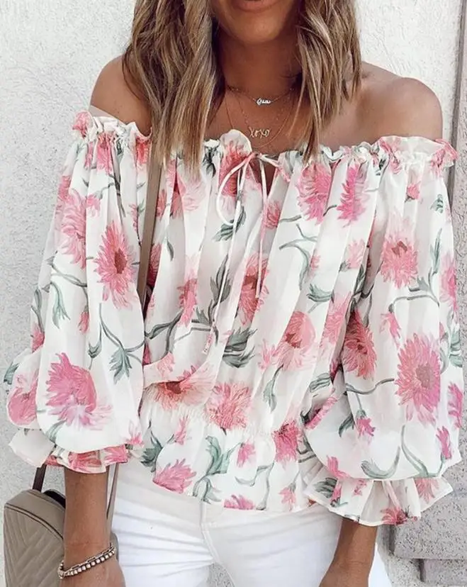 Women's Beach Sweet Blouses 2025 Spring Summer Latest Off Shoulder Floral Print Lantern Sleeve Top Daily Versatile T-Shirt
Women's Beach Sweet Blouses 2025 Spring Summer Latest Off Shoulder Floral Print Lantern Sleeve Top Daily Versatile T-Shirt