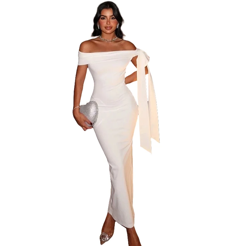 Women's Slash Neck Strapless Sleeveless Lace-Up Bandage Dress, High Waist, Solid Color 
Women's Slash Neck Strapless Sleeveless Lace-Up Bandage Dress, High Waist, Solid Color