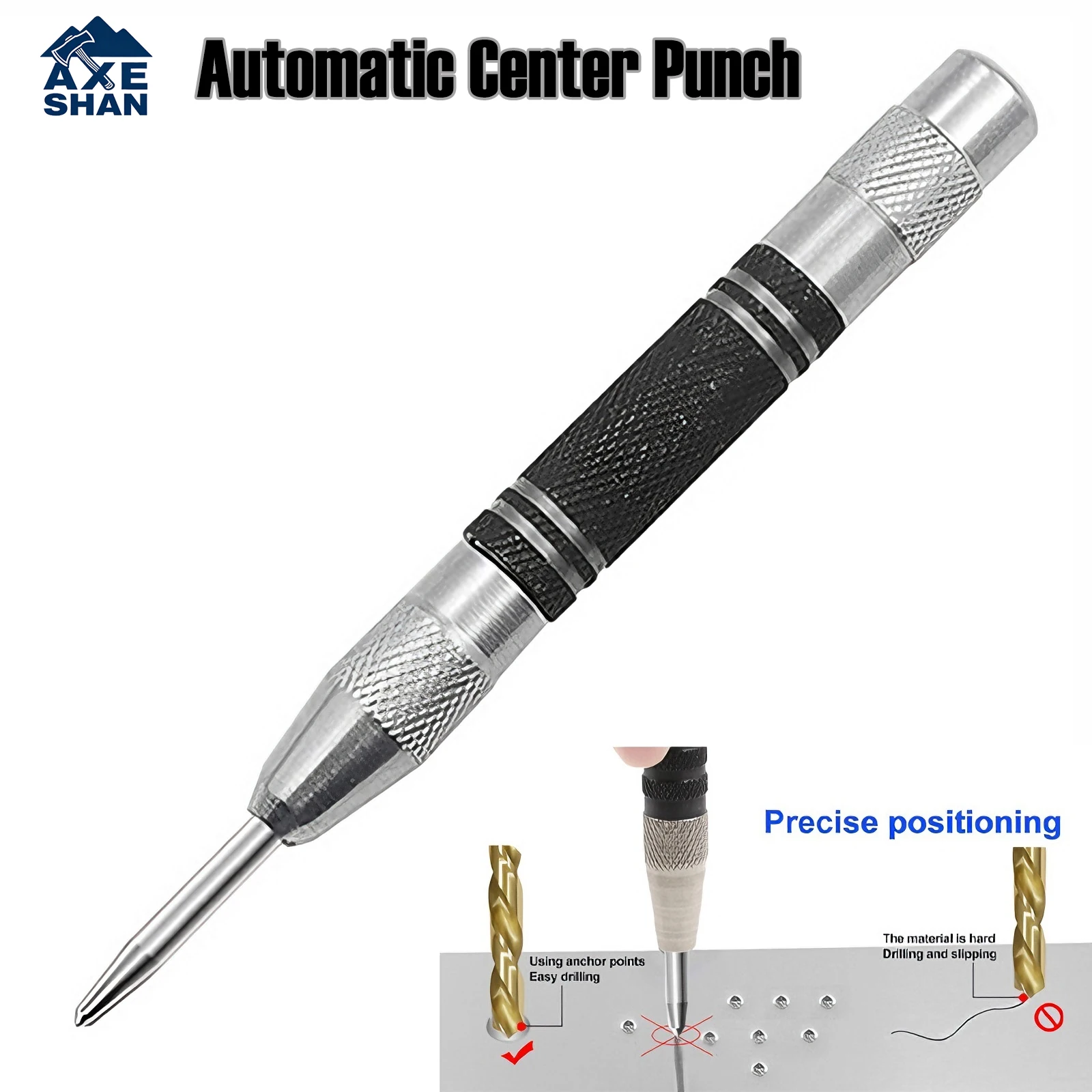 High Hardness Automatic Center Punch Spring Loaded Metal Marking Chisel for Drilling Positioning Car Window Breaker Hand Tools
High Hardness Automatic Center Punch Spring Loaded Metal Marking Chisel for Drilling Positioning Car Window Breaker Hand Tools
