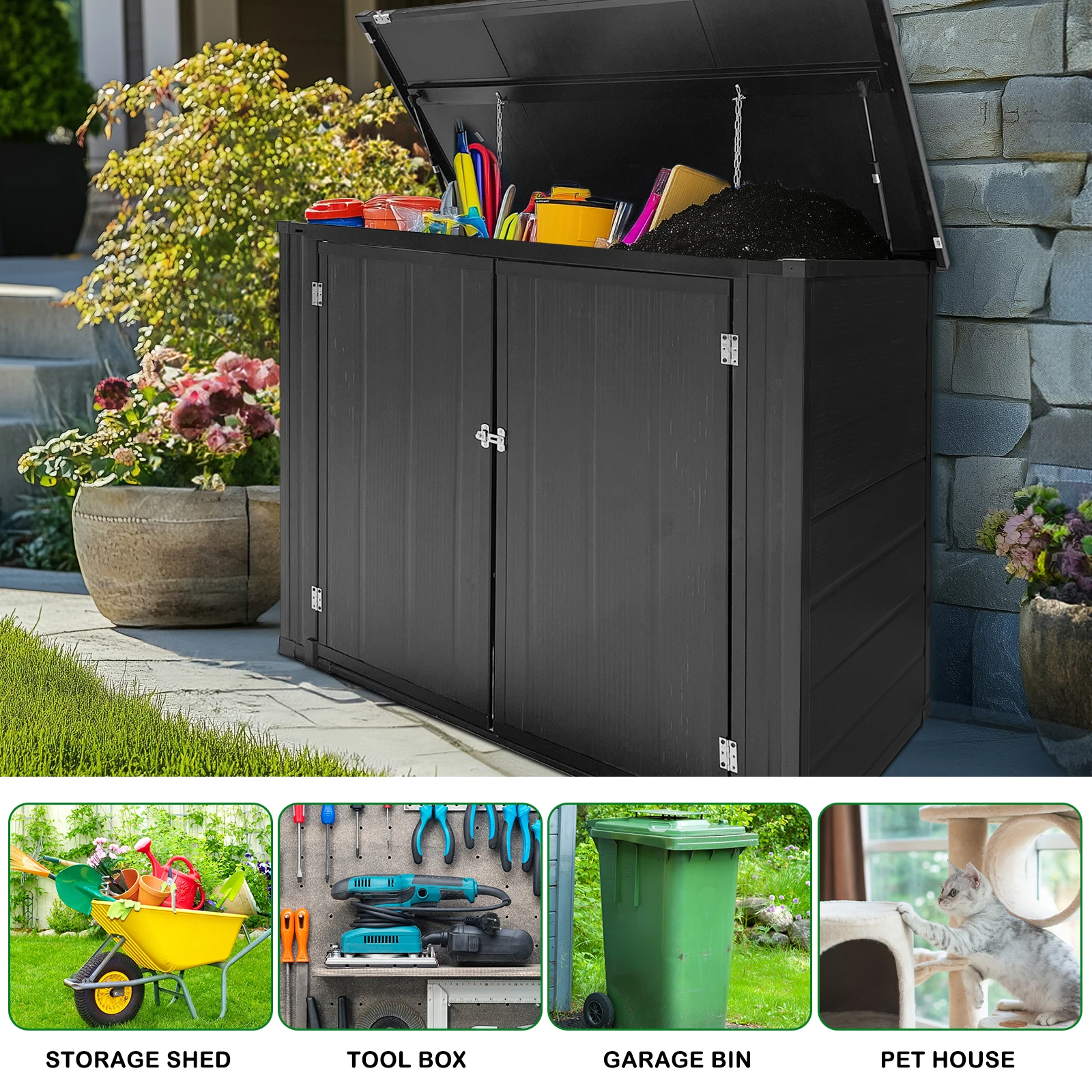 Outdoor Storage Shed, Outdoor Storage Cabinet, Lockable Outdoor Storage Box for Garbage Cans, Lawn Mower and Tools
Outdoor Storage Shed, Outdoor Storage Cabinet, Lockable Outdoor Storage Box for Garbage Cans, Lawn Mower and Tools