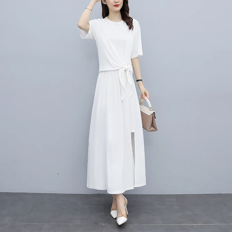 Women Elegant White Suit Knitted T Shirt Top And Skirt Two Piece Set Female 2 Piece Tracketsuit Large L-5XL Size Fashion Clothes
Women Elegant White Suit Knitted T Shirt Top And Skirt Two Piece Set Female 2 Piece Tracketsuit Large L-5XL Size Fashion Clothes