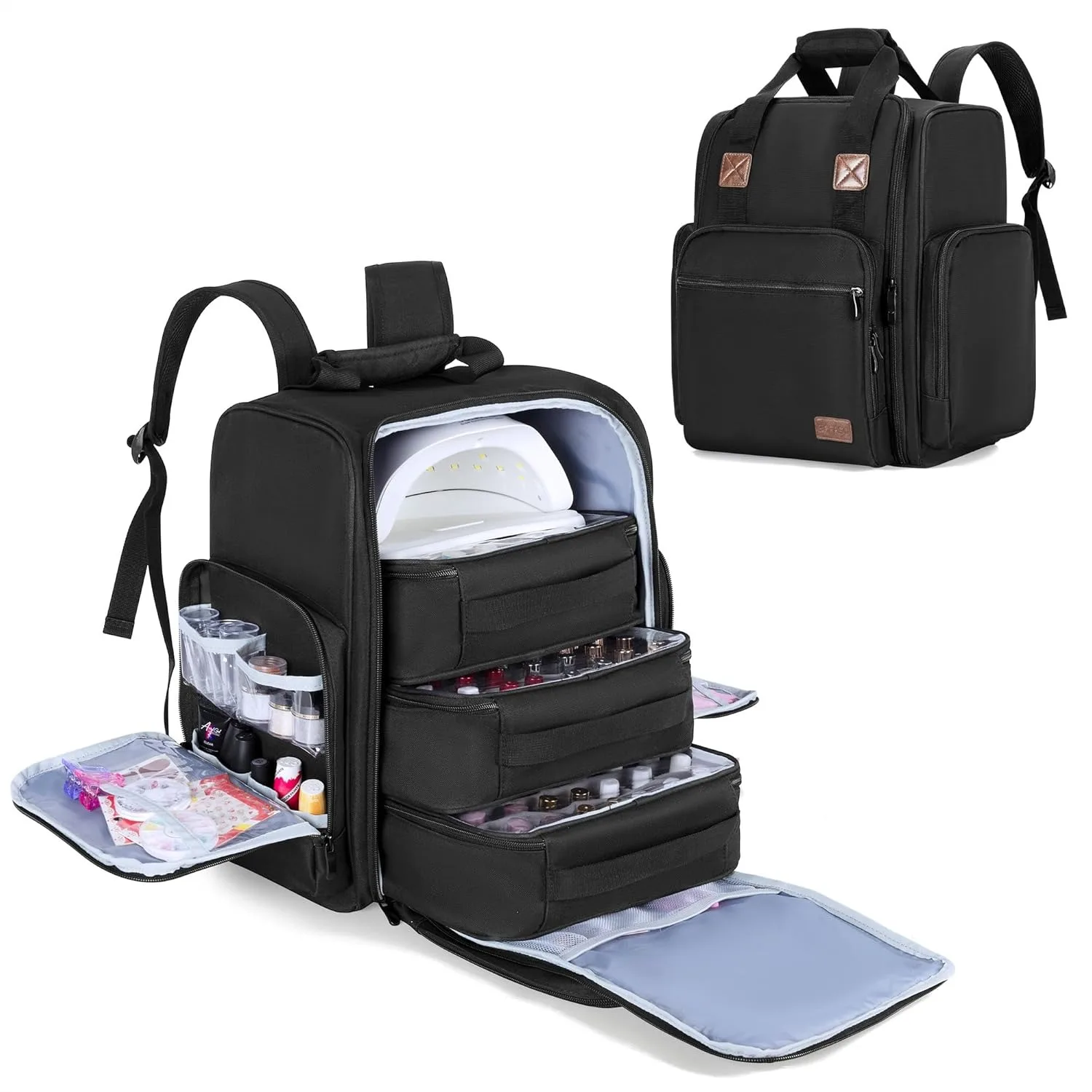 Nail Polish Organizer Backpack Holds 105 Bottles & Nail Lamp, Heavy-Duty Nylon with Removable Pouches and Tool Pockets, Black
Nail Polish Organizer Backpack Holds 105 Bottles & Nail Lamp, Heavy-Duty Nylon with Removable Pouches and Tool Pockets, Black