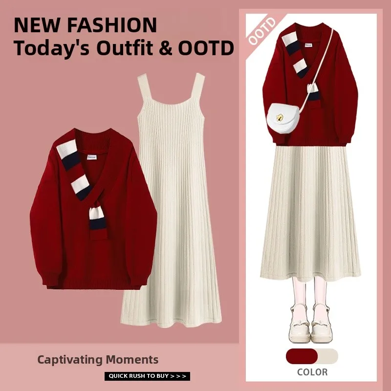 Fashionable V-Neck Long Sleeve Knitted Sweater Dress Set for Women Autumn Winter New Style Elegant Minimalist Design Two-Piec...
Fashionable V-Neck Long Sleeve Knitted Sweater Dress Set for Women Autumn Winter New Style Elegant Minimalist Design Two-Piec...