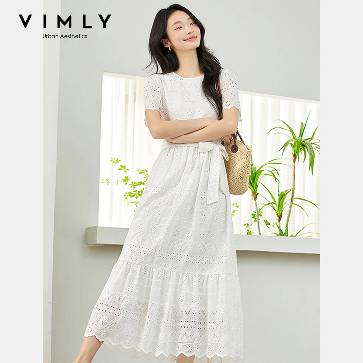 VIMLY White Long Dress Woman French 100% Cotton 2025 Summer Hook Flower Hollow O-neck Belt Ladies Dresses Female Clothing A1871
VIMLY White Long Dress Woman French 100% Cotton 2025 Summer Hook Flower Hollow O-neck Belt Ladies Dresses Female Clothing A1871