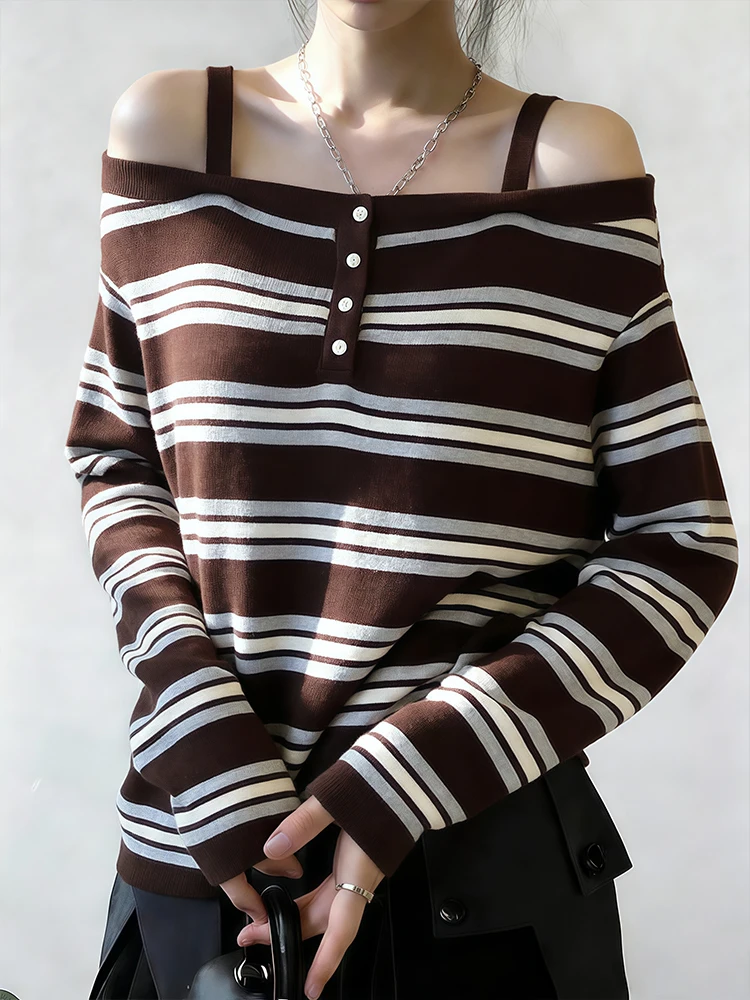 Свободная вязаная футболка с длинным рукавом в полоску на одно плечо, женская, весенняя, в корейском стиле, повседневная, для создания стройного силуэта
Свободная вязаная футболка с длинным рукавом в полоску на одно плечо, женская, весенняя, в корейском стиле, повседневная, для создания стройного силуэта