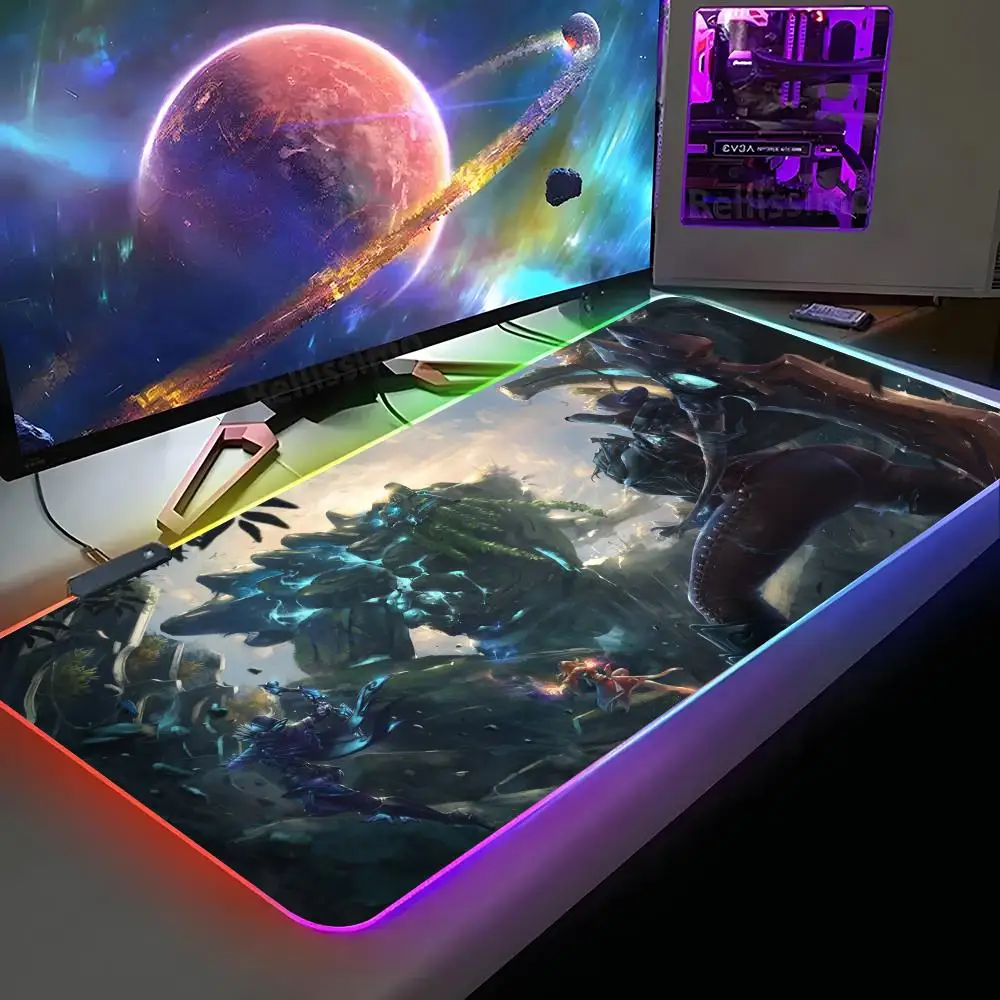 Dota 2 Anime Mouse Pad XXL RGB Gaming Mouse Pad HD Gamer Large LED Light MousePads PC Carpet With Backlit
