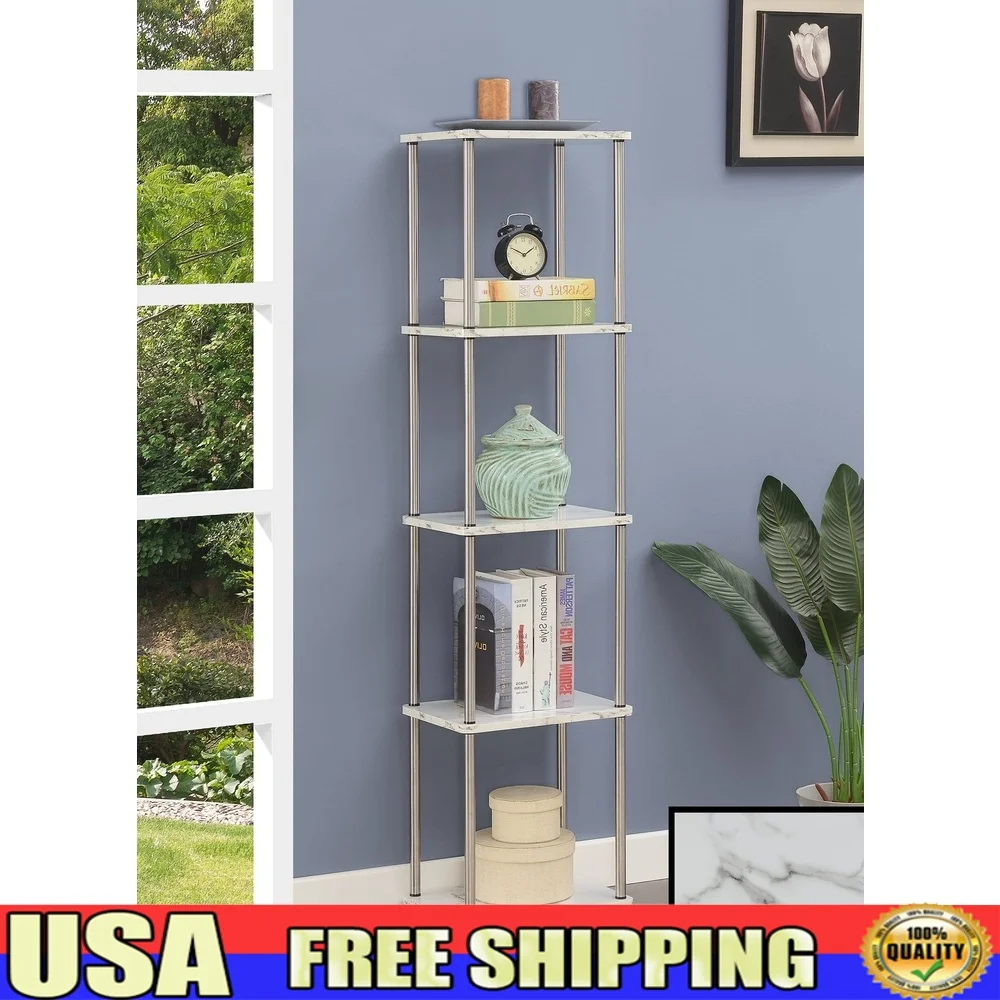 No Tools Required 5 Tier Tower White Faux Marble Shelving Unit Stainless Steel Legs Easy Assembly Storage Display Suitable
No Tools Required 5 Tier Tower White Faux Marble Shelving Unit Stainless Steel Legs Easy Assembly Storage Display Suitable