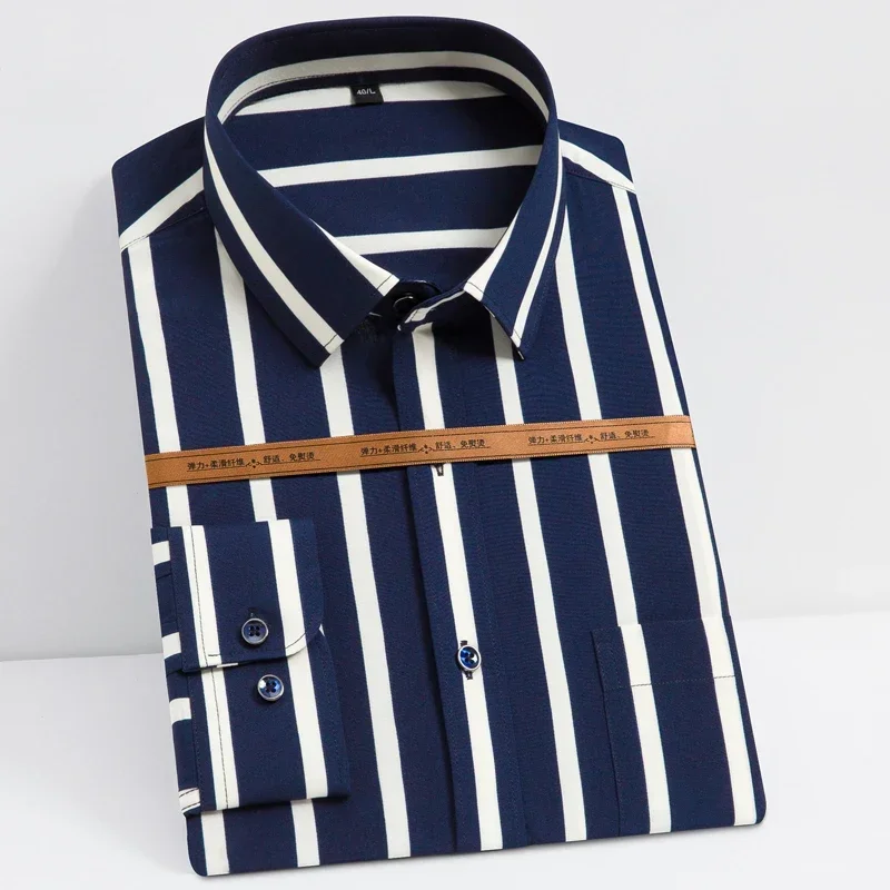 Fashion Men's Casual Shirt Button Down Shirts Striped Long Sleeve Silky Fabric Single Patch Pocket Easy Care Classic Dress Shirt
Fashion Men's Casual Shirt Button Down Shirts Striped Long Sleeve Silky Fabric Single Patch Pocket Easy Care Classic Dress Shirt