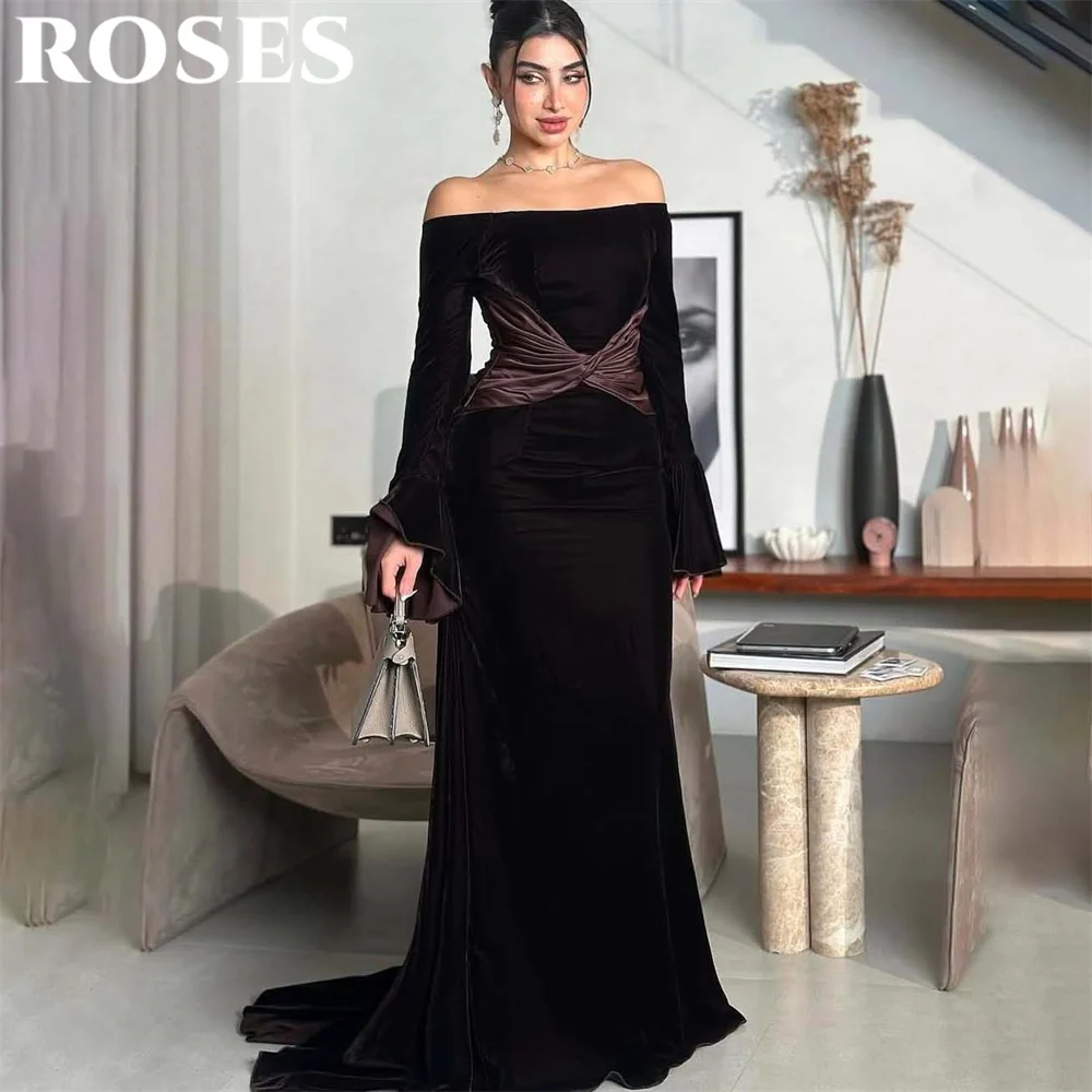 ROSES Black Elegant Prom Dresses with Pleats Satin Off the Shoulder Trumpet Evening Dresses for Woman Saudi Arabia Customized
ROSES Black Elegant Prom Dresses with Pleats Satin Off the Shoulder Trumpet Evening Dresses for Woman Saudi Arabia Customized