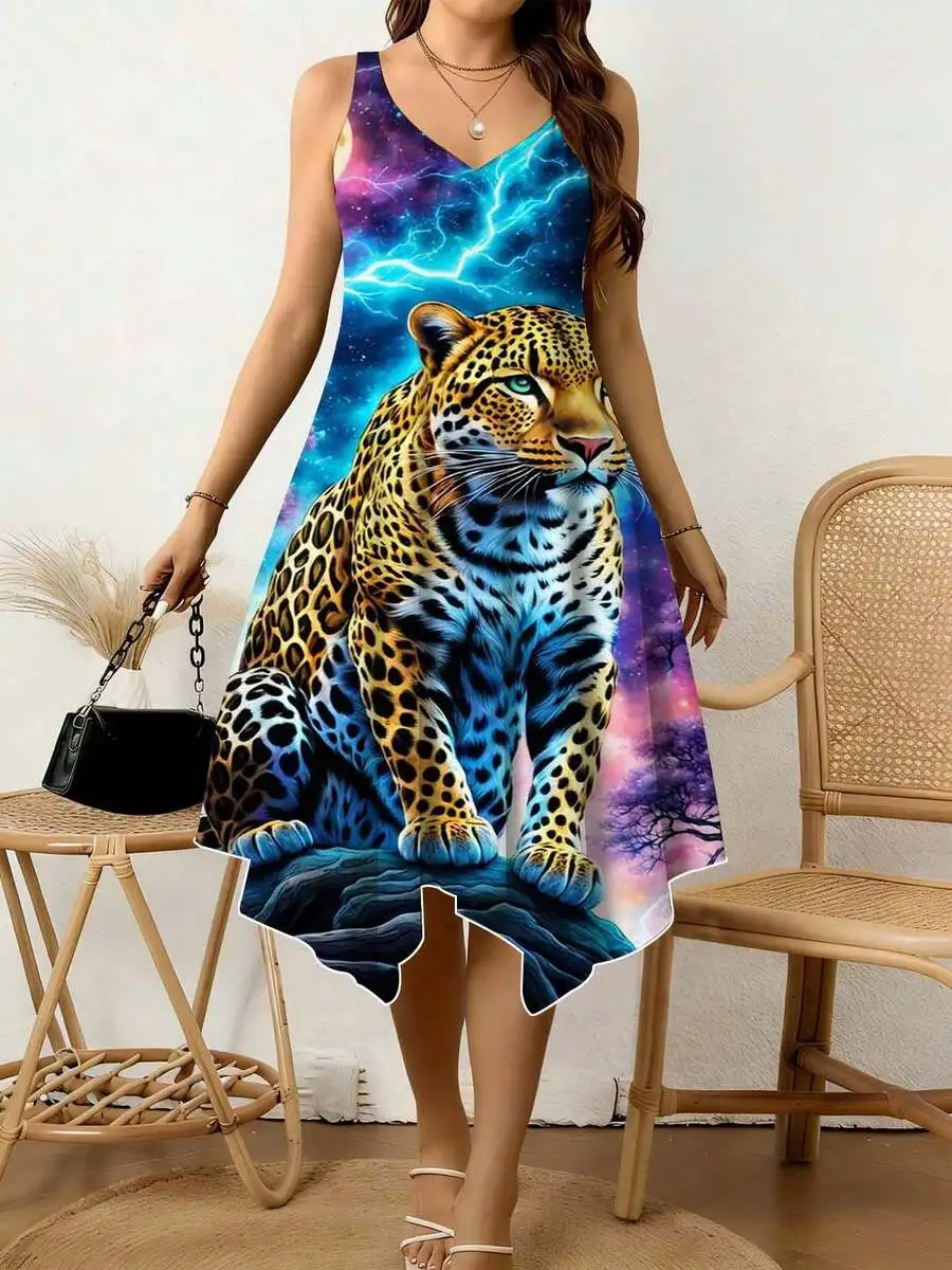 Women V Neck Irregular Hem Dress Leopard Galaxy Print Summer Beach Vacation Casual Outfit
Women V Neck Irregular Hem Dress Leopard Galaxy Print Summer Beach Vacation Casual Outfit
