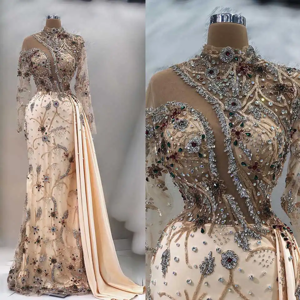 Gorgeous Mermaid Evening Dress Colorful Beaded Rhinestone High Neck Prom Gowns Illusion Long Sleeve Party Dresses Customized
Gorgeous Mermaid Evening Dress Colorful Beaded Rhinestone High Neck Prom Gowns Illusion Long Sleeve Party Dresses Customized