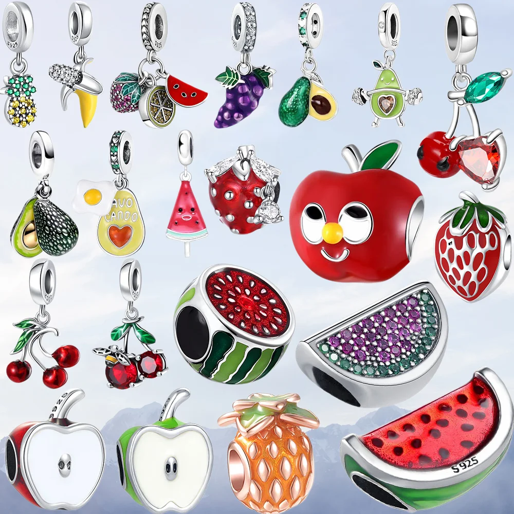925 Silver Color Strawberry Cherry Apple Pineapple Fruit Charms Beads Fit Original Bracelets Keychain Necklace Fine DIY Jewelry
925 Silver Color Strawberry Cherry Apple Pineapple Fruit Charms Beads Fit Original Bracelets Keychain Necklace Fine DIY Jewelry