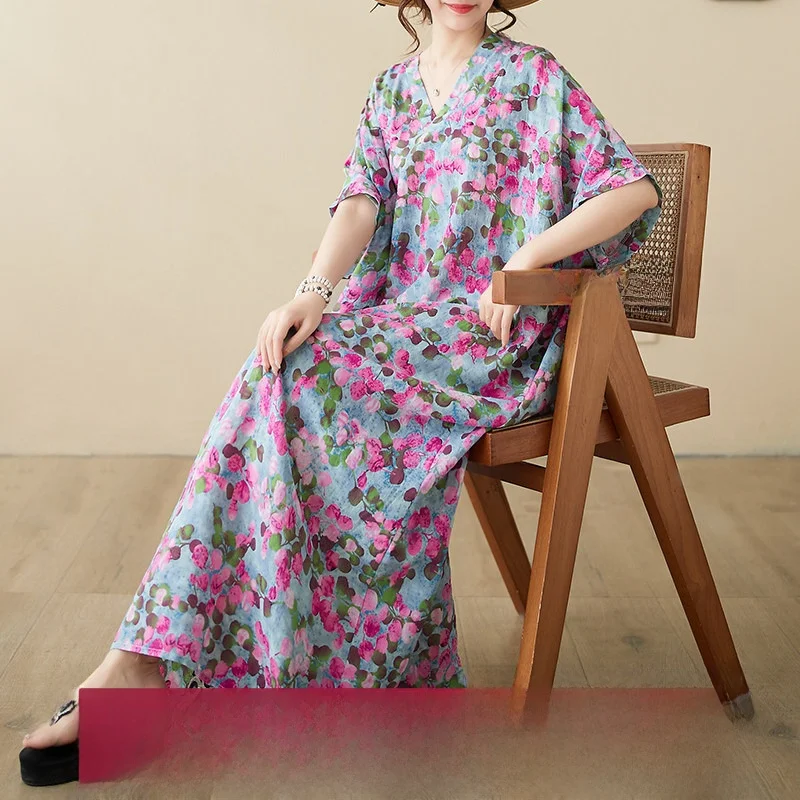V-Neck Loose Cotton Linen Long Beach Skirt Summer Artistic Women's Dress Retro Red Flower Large Size Citywalk Batwing Sleeve
V-Neck Loose Cotton Linen Long Beach Skirt Summer Artistic Women's Dress Retro Red Flower Large Size Citywalk Batwing Sleeve