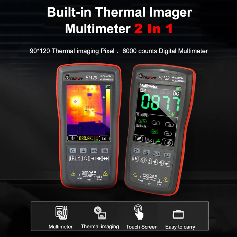 ET12S/ET11S 2 in 1 Digital Infrared Thermal Imager Multimeter 90*120 Thermal imaging Camera with Voltage Current Measurement
ET12S/ET11S 2 in 1 Digital Infrared Thermal Imager Multimeter 90*120 Thermal imaging Camera with Voltage Current Measurement