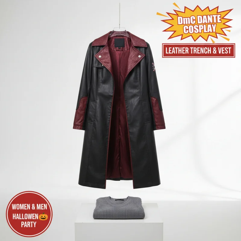 ☆SunlCos Dante Cosplay Costume Leather Trench Coat with Vest for Men Women Halloween Party☆
☆SunlCos Dante Cosplay Costume Leather Trench Coat with Vest for Men Women Halloween Party☆