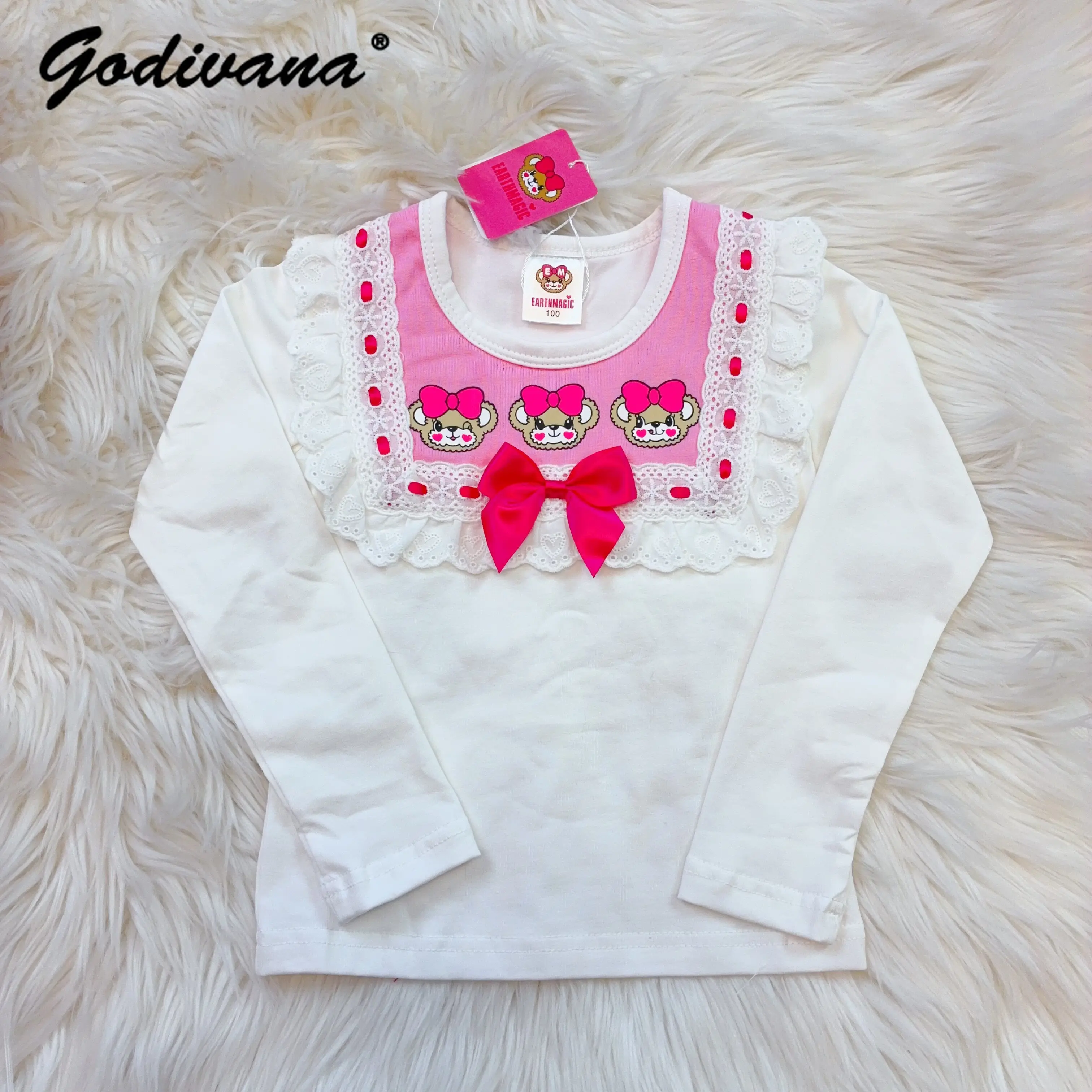 Cute Girls Cartoon Bear Print Base Layer Top Kids Spring and Autumn Pure Cotton Soft Lace Trim Bow O-neck Long Sleeve T-shirt
Cute Girls Cartoon Bear Print Base Layer Top Kids Spring and Autumn Pure Cotton Soft Lace Trim Bow O-neck Long Sleeve T-shirt
