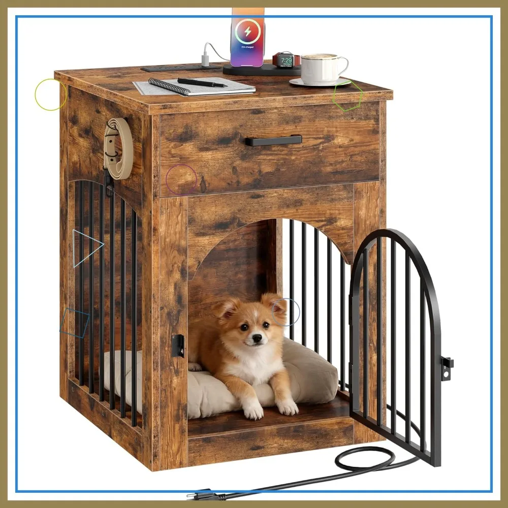 Wooden Dog Crate Furniture with Charging Station, Storage Drawer & End Table for Small Breeds - Rustic Brown
Wooden Dog Crate Furniture with Charging Station, Storage Drawer & End Table for Small Breeds - Rustic Brown