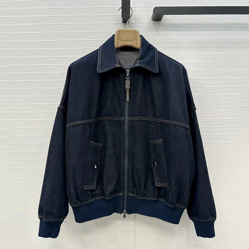 Women's washed denim casual loose jacket, lapel zipper flight jacket, fashionable and versatile top, high quality, 2025, new sty
Women's washed denim casual loose jacket, lapel zipper flight jacket, fashionable and versatile top, high quality, 2025, new sty