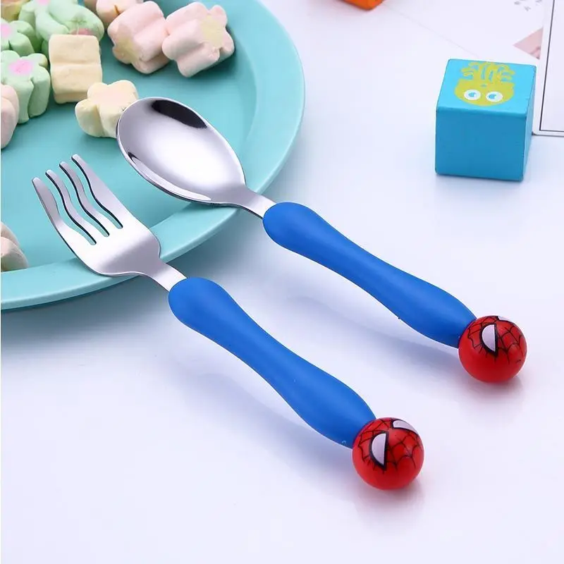 Marvel SpiderMan Children's Silicone Stainless Steel Fork and Spoon Set Cute Anime Cartoon Contact Practice Student Cutlery 
Marvel SpiderMan Children's Silicone Stainless Steel Fork and Spoon Set Cute Anime Cartoon Contact Practice Student Cutlery