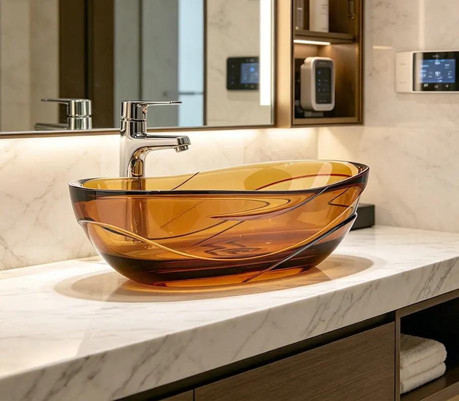 Transparent resin crystal countertop basin, hotel homestay irregular art washbasin
Transparent resin crystal countertop basin, hotel homestay irregular art washbasin